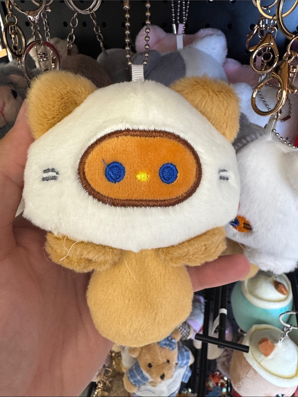 Plush Cat Keychain - Cream & Tan Cute Character